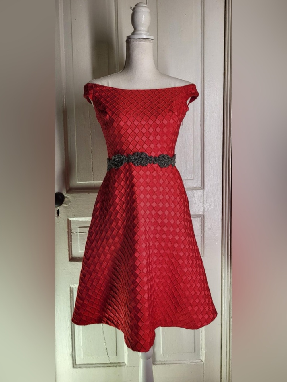 Anthropologie Moulinette Soeurs Red Minette Jacquard Fit-and-Flare Dress Size 6